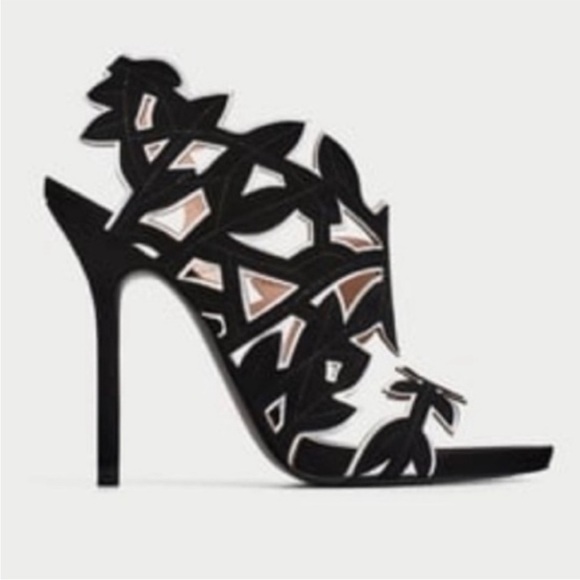 Zara 100% leather Cut Out Leaf Heels Sandals - Picture 7 of 8